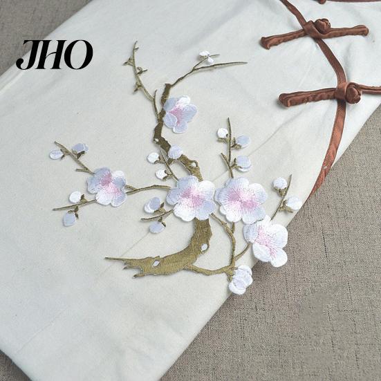 Cotton Fabric Iron On Patch Cherry Blossom Iron-On Plum Applique Embroidered Flower Vines Easy To Use Embroidery DIY Trim for Jeans Garment