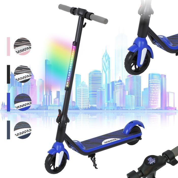 21.6V Trottinette Électrique pour Enfants 2 Vitesses Pliable, Frein Électronique, Moteur Sans Balais F602 (Bleu)