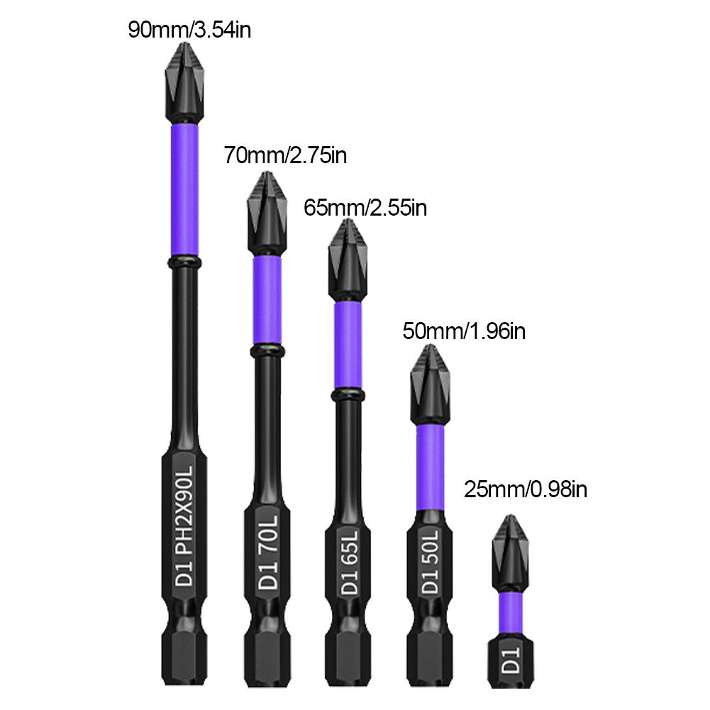D1 Magnetic Batch Head PH2 Cross Screwdriver Set High Hardness Non-Slip Impact Drill Bit 25/50/65/70/90mm Anti-shock Screwdriver