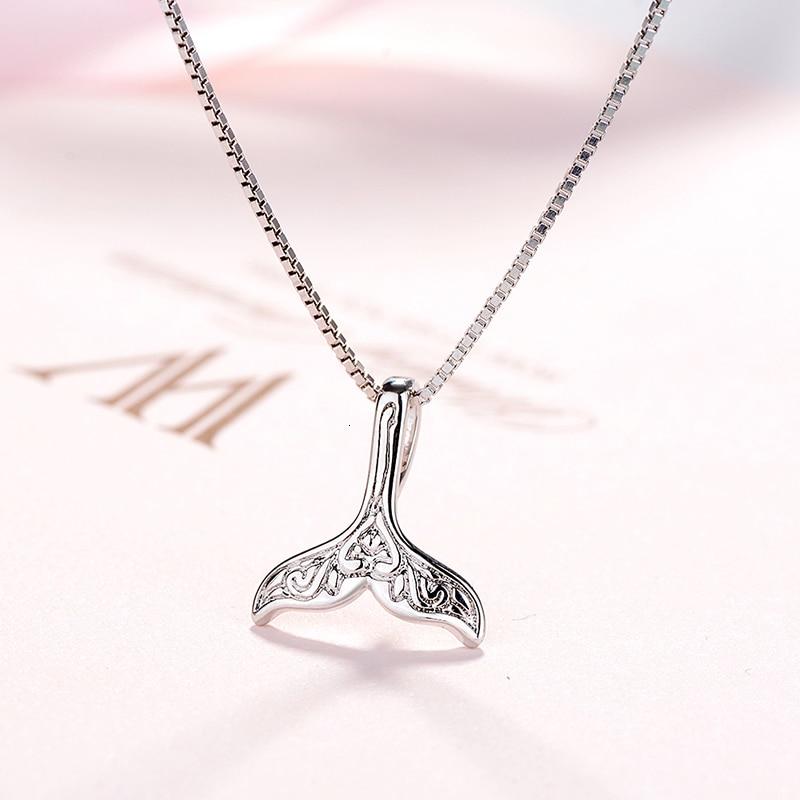 Wedding Jewelry 925 Sterling Silver Whale Tail Fish Nautical Charm Mermaid Tail Silver Necklace Women Neckalces