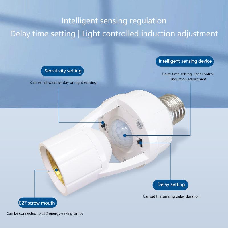 360 Degrees Human Induction Motion Sensor Lamp Socket Base Ac85-265V Delay Time Switch E27 Base Holder Socket Adapter Converter