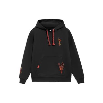 Li Ning Sports Lifestyle Series Pattern Вышитый однотонный свитер с капюшоном Женская толстовка Черная AWDS372-3