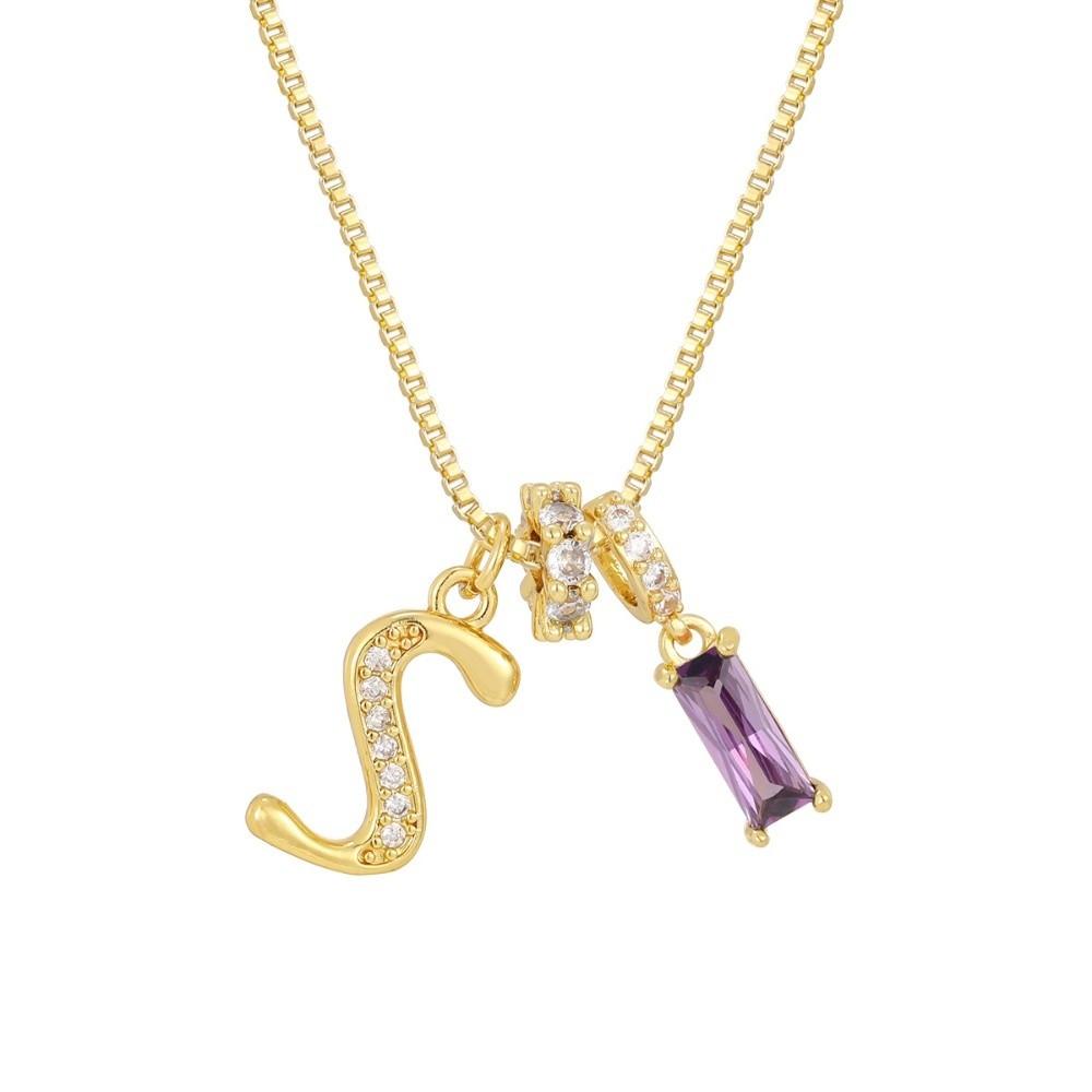 Adjustable Letter Jewelry Hypoallergenic Shiny Zircon Embedded Geometric Pendant Necklace Geometric Design Dopamine Style