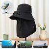 Men Solar Fan Hat with Face And Neck Cover USB Rechargeable Fan Large Brim Hollow Mesh Windproof Strap Anti-UV Sunlight Protection Outdoor Fishing