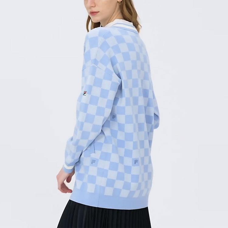 Fila Logo Jacquard Checkered Sports Knit Top Women Tops Cloud-Blue F11W211407FLB