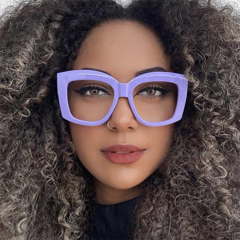 Fashion New Versatile Concave Style Trendy Women's Flat Mirror Square Wide Leg Retro Casual Eyeglass Frame