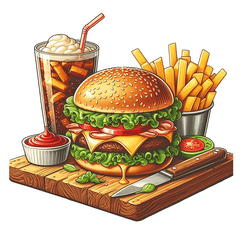 Burger & Coke Themed Removable Wall Stickers – PVC Decals for Bathroom, Kitchen, Living Room, Safe on Tiles & Fridge