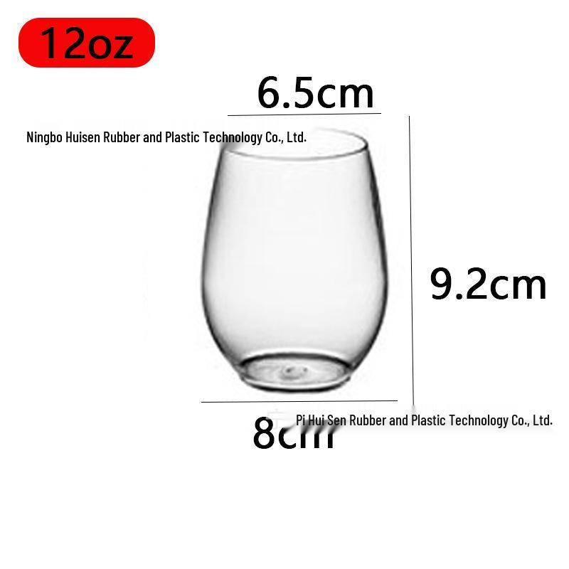 PET Plastic Egg-Shaped Footless Wine Glass, 12oz-16oz, Transparent