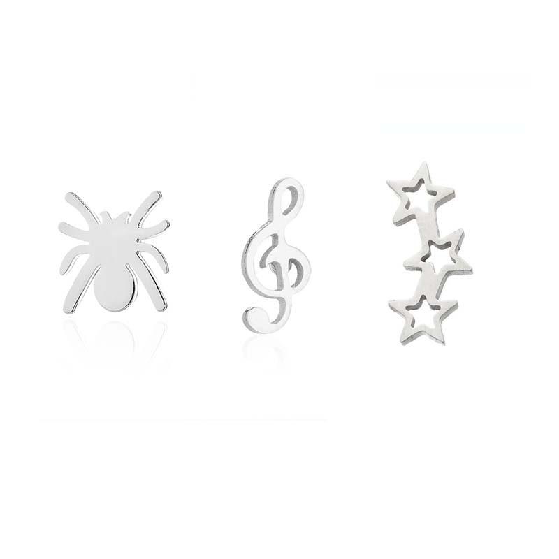 Women's Stainless Steel Halloween Spider Earrings with Geometric Star and Musical Note Patterns