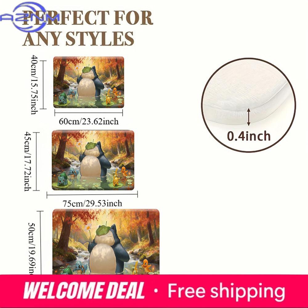 Pokemon Snorlax Pikachu and Starters Autumn Forest Print Doormat Anti-slip Absorbent Floor Mat for Home Entrance Bedroom Living