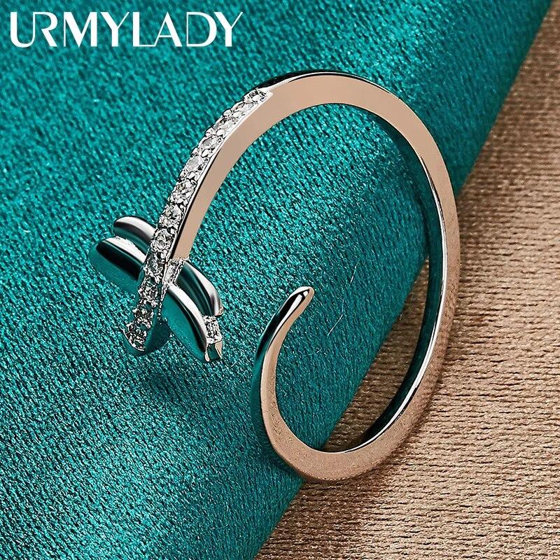 URMYLADY 925 Sterling Silver Dragonfly Ring For Women Fashion Wedding Party Charm Jewelry