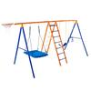 VEVOR Swing Sets for Backyard, 6 in 1 Swing Set with 2 Swings, Trapeze Bar, Climbing Ladder, Climbing Net, and Basketball Hoop