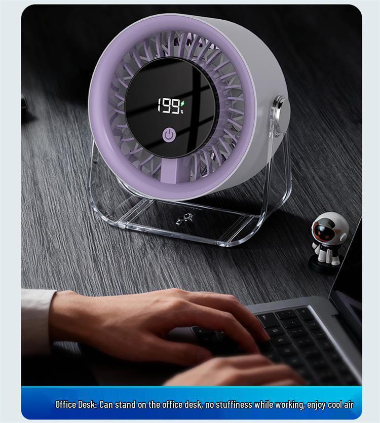 USB Rechargeable Wall-Mounted Desktop Fan with Digital Display