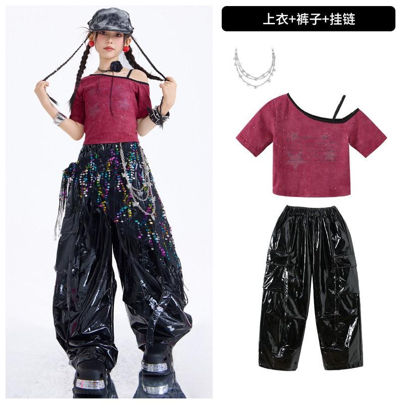 Girls Jazz Dance Outfit Short Sleeve Performance Costume Cool Streetwear Set Kids Aged 3-8