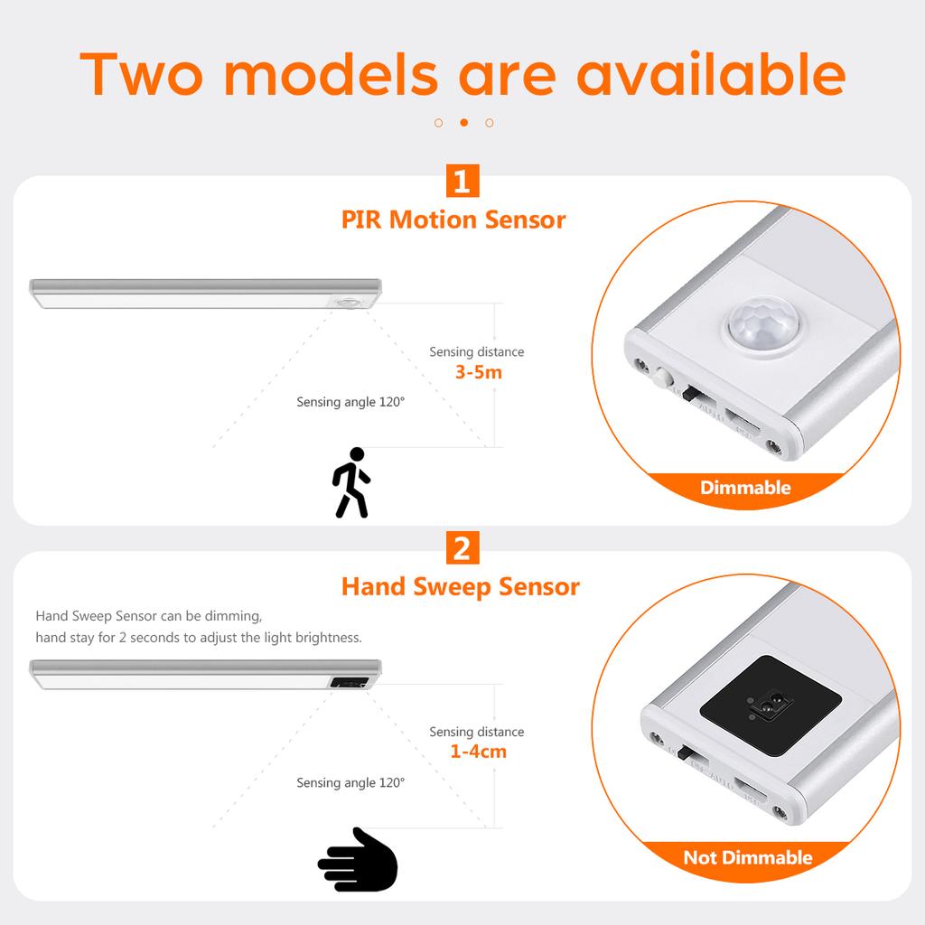 Ultra-thin USB LED Cabinet Light Hand Sweep / PIR Motion Sensor LED Rechargeable Aluminum kitchen Lamp Portable Night Lighting