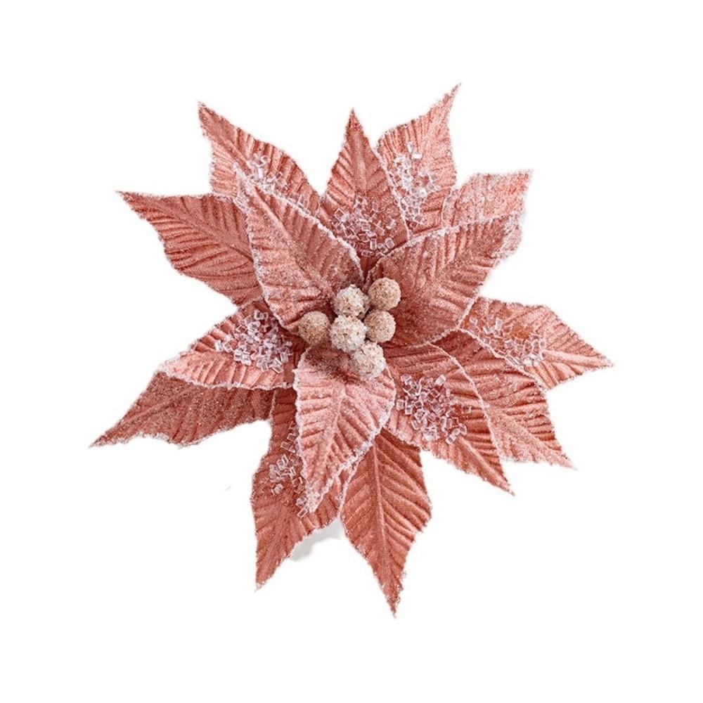 Luxurious Faux Velvet Christmas Flower Elegant Realistic Xmas Tree Ornaments with Ice Crystal Handmade Eternal Flower Home Decor