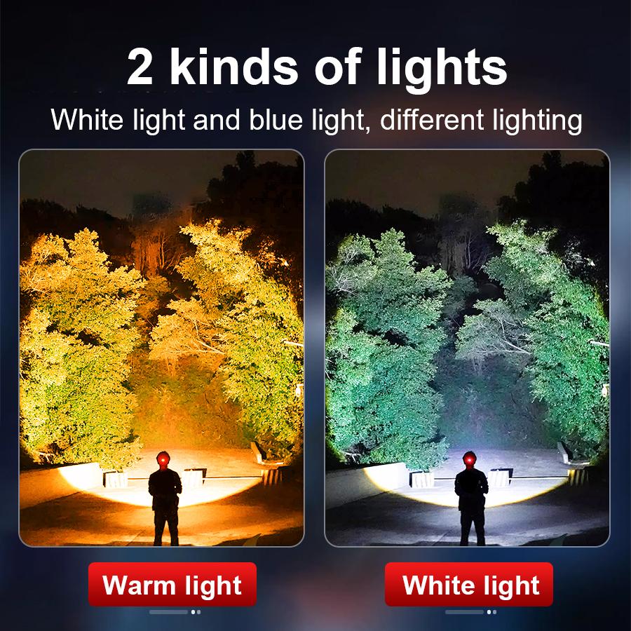 8000LM Powerful Headlamp White/Warm Light Double Wick Led Head Flashlight Long Range Headlight 18650 Rechargeable Head Lantern