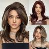 Women's Medium-Length Gradient Color Slight Side Part Synthetic Fiber Wig French Style Natural Looking Slightly Wavy Wigs for Ladies