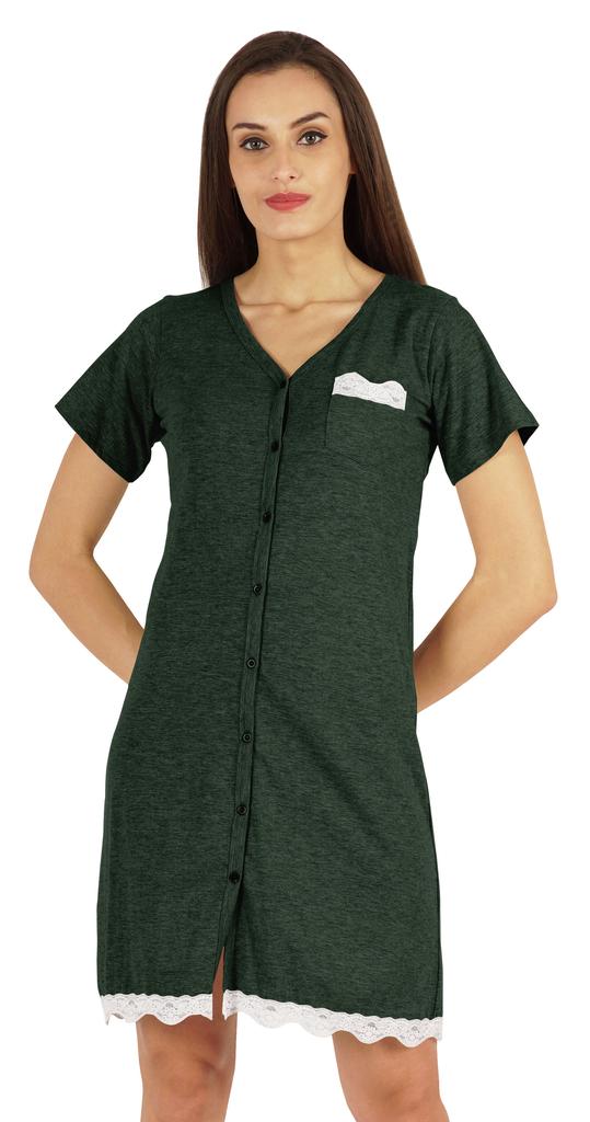 Inkmeso Solid Button Down Nightgown Sleepwear For Women  S V- Neck Nightshirt