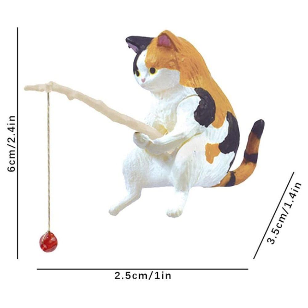 Cute Cat Fishing Fish Tank Ornaments Creative Mini Kitten Fishing Ornament Aquarium Tanks Miniature Figurines Decoration