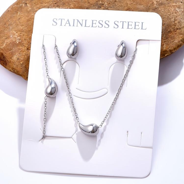 New Fashion Hollow Water Droplet Tear Drop Pendant Necklace Titanium Steel Clavicular Chain 18K Gold Womens Earrings Jewelry Set