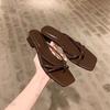2025 Summer New Cross Tie Hollow Closed Toe Sandals Square Head Heels Lightweight Comfortable Slip On Flat Slippers