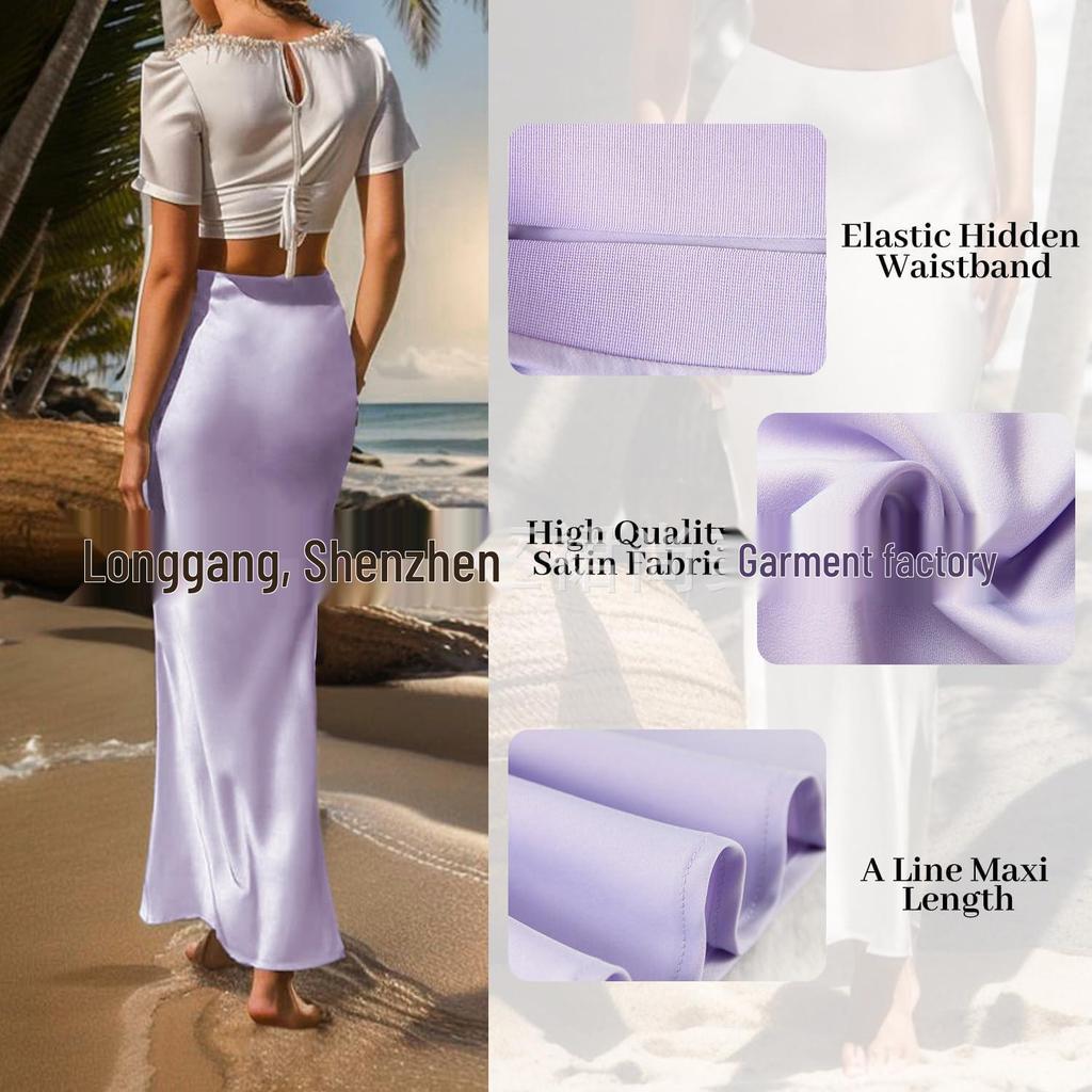 Elegant High Waist Fishtail Satin Midi Skirt for Women
