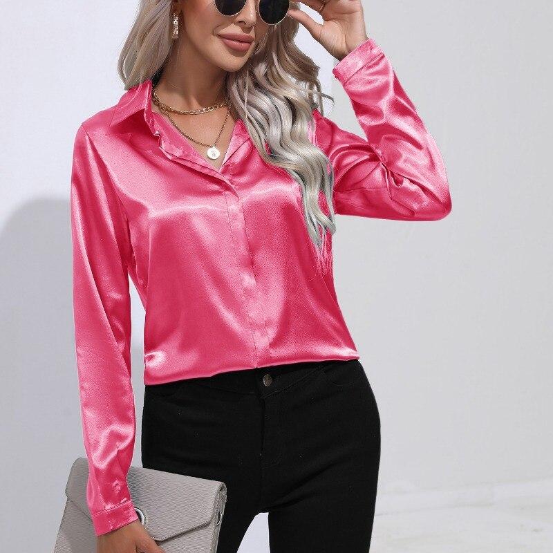 Blusas офисная женская белая рубашка модный осенний повседневный топ атласная рубашка однотонный свободный повседневный шелковый топ женская блузка одежда 28548