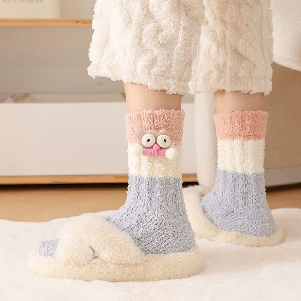 Non-Slip Cartoon Plush Socks Thicken Thermal Warm Socks Coral Fleece Socks Women Autumn Winter