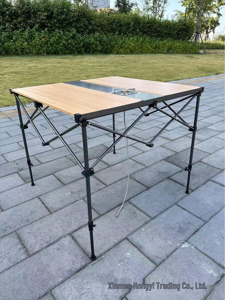 Складной алюминиевый стол Hongyi с бамбуковым узором – для улицы, с регулируемой высотой, для чая, барбекю, карточных игр, маджонга, обеда.