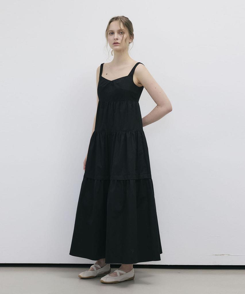 Ssikeoseun Cotton Flounce Sleeveless Maxy Dress - Black
