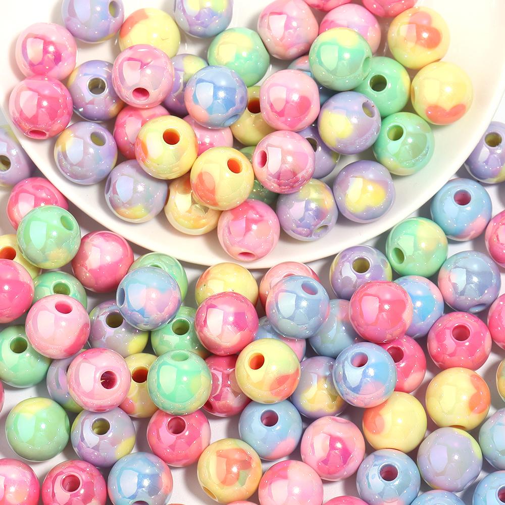 10Pcs/Lot 14 16mm Acrylic Beads Plating Colorful Heart Pattern Dual Color Round Spacer Beads Diy Bracelet Necklace Accessorie