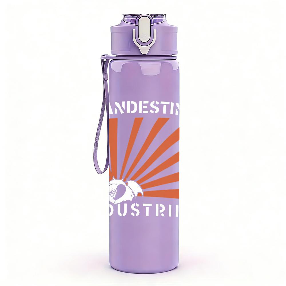 1PC Sunburst orange radial graphic print 750ml colorful plastic sports water bottle leakproof pop up lid with straw for outdoor work home use