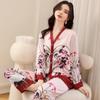 Women's Spring New Pajama Set Ice Silk Thin Long Sleeve Suit Sleepwear New Large Size Printed Pyjamas