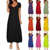 Women's Summer Plus Size Solid Color Sexy Short Sleeve With Pockets Loose Dresses