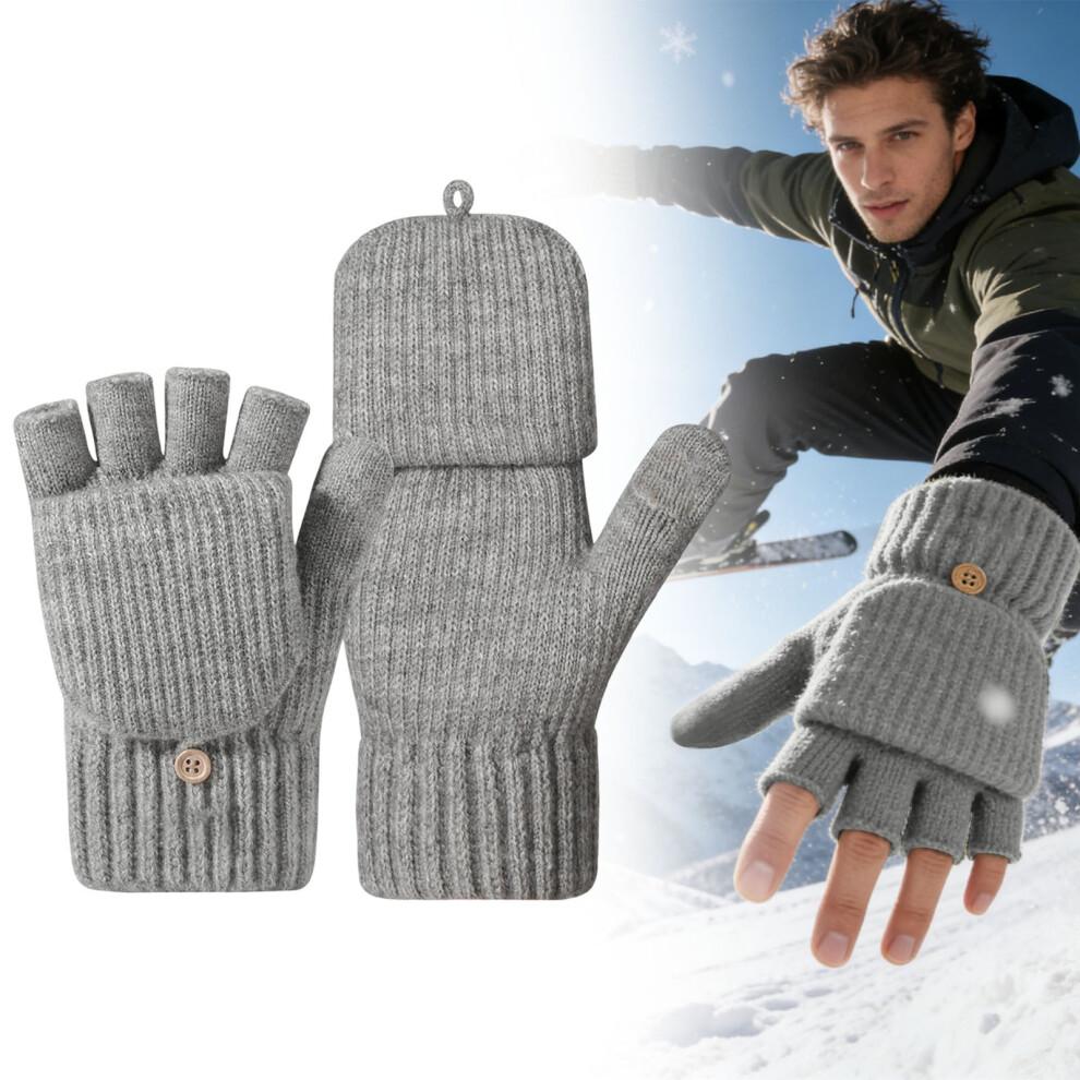 Winter Thermal Fingerless Gloves, Knitted Convertible Mittens with Touchscreen, Windproof & Warm – Gray, Compatible with All Touchscreens