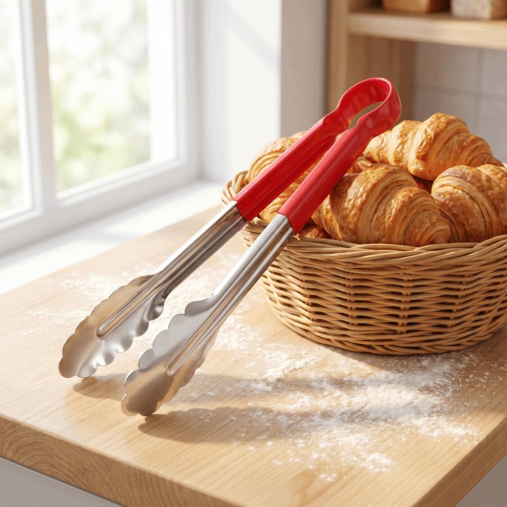 Long Reach Serving Tongs Red Handle Bread Tongs Daily Use Food Clip Salad Bread
