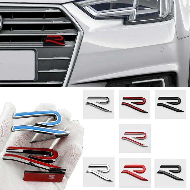 UDXKW1 Metal New RLINE Logo Car Front Grille Emblem Rear Trunk Stickers for Volkswagen VW Golf 7 8 GTI Beetle Passat Tiguan Jetta POLO