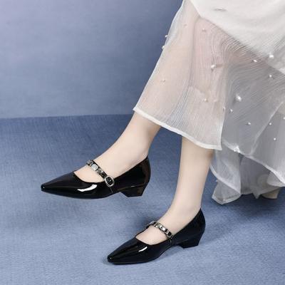 Женские туфли Мэри Джейн с острым носком, весенняя новинка, с ремешком на одной пряжке, со стразами, с мелким вырезом, простые темпераментные балетки