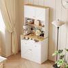 Stylish White Dining Room Sideboard with 2 Drawers and 4 Doors – Elegant Buffet for Kitchen, Living Room with Silver Handles and Storage Space