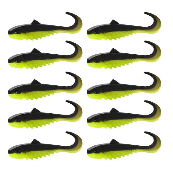 10Pcs Fishing Bait with Curved Tail Realistic Looking Vibrant Color Natural Swimming Posture Artificial Lure Soft Bait