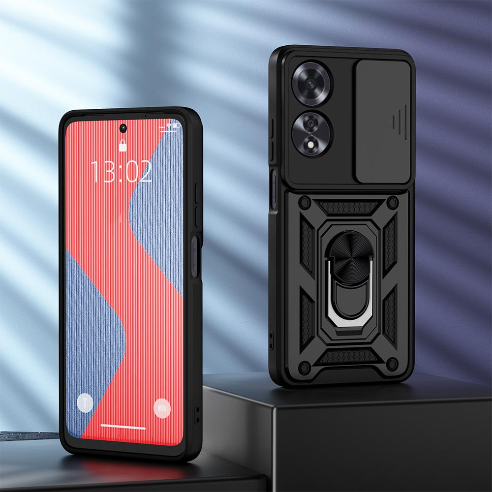 Armor Keysion Shockproof For Case Oppo A60 Slide Push Pull Camera Lens Protection Ring Stand Phone Back Cover For Oppo A60 4g