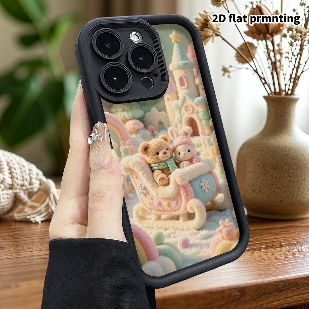 Phone case: 2D flat, suitable for iPhone 18 17 16 15 14 13 12 Pro, with little bear and rabbit, perfect Christmas and Halloween holiday gift