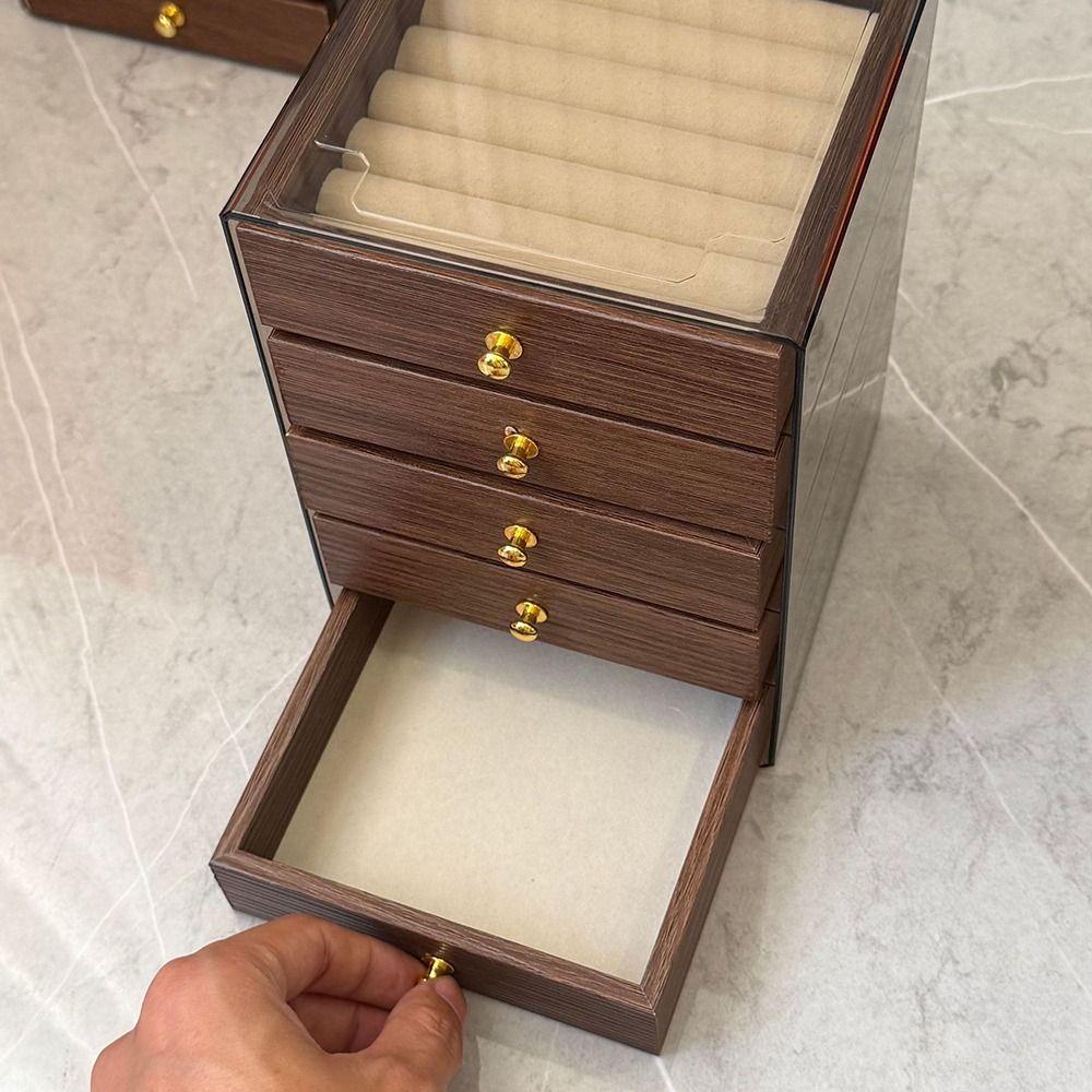 Dust-proof Wooden Walnut Grain Jewelry Box Large Capacity Necklace Display Storage Boxes Gifts