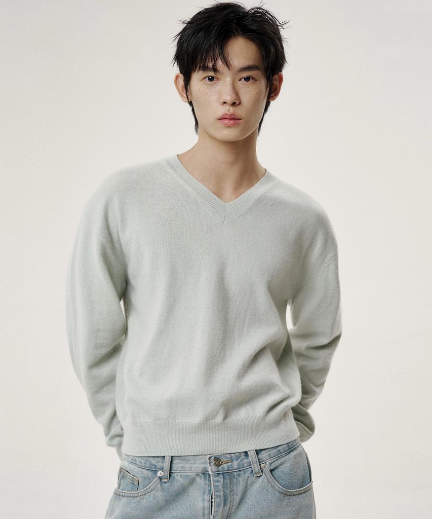 NOISE Cashmere Merino Wool V-Neck Knit - Mint