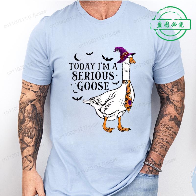 Horror T Shirt for Men Women Today I'm A Serious Goose Sarcastic Adult Humor T-Shirts Funny Goose Halloween T-shirt Casual Tees