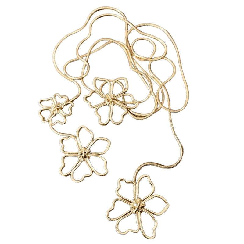 Hollows Long Sweater Necklace Women Elegant Pendant Petal Pattern Necklace for Daily Commute Or Event