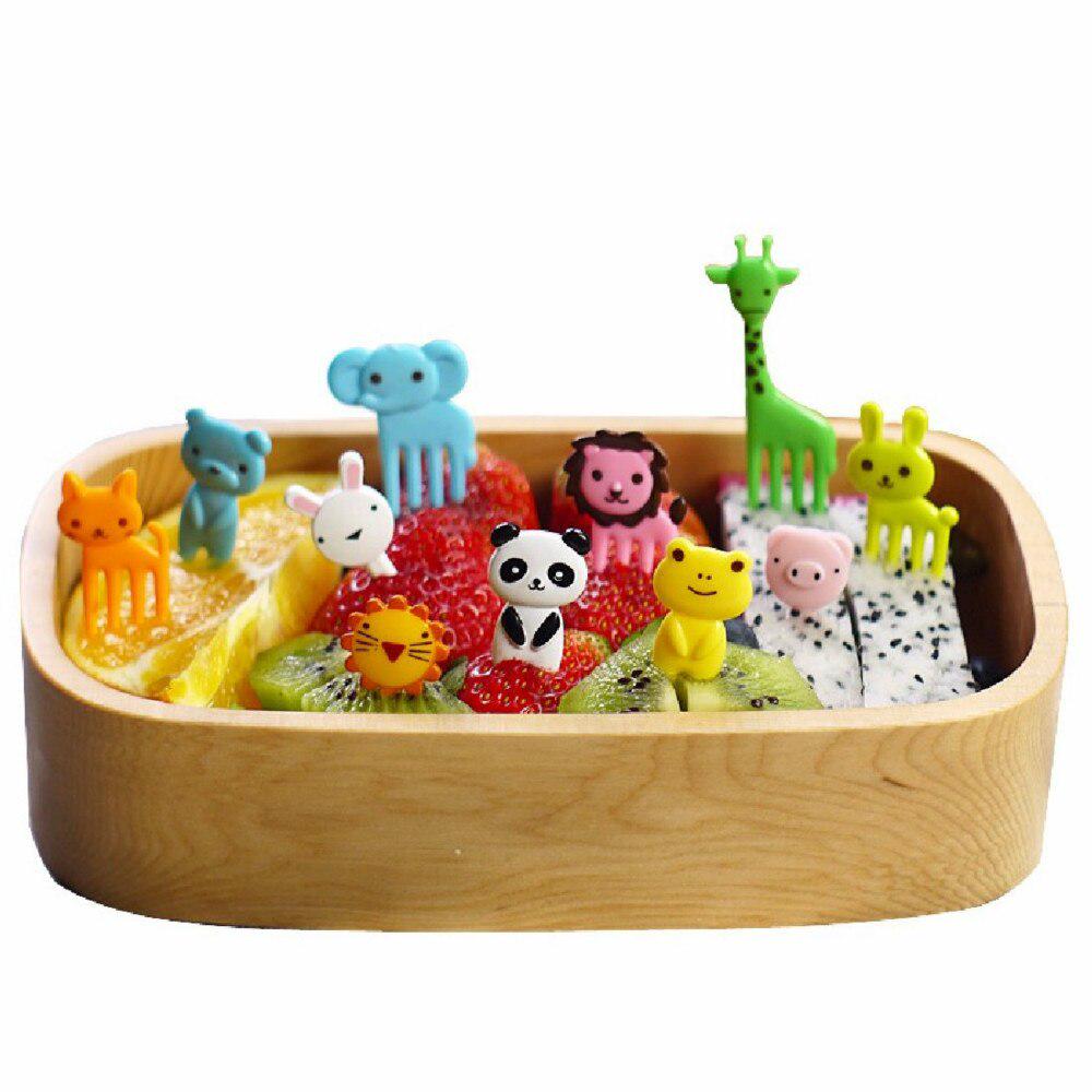 10Pcs/bag Mini Cartoon Animal Farm Sign Resin Fruit Fork Toothpick Kids Bento Lunch Tableware Decor