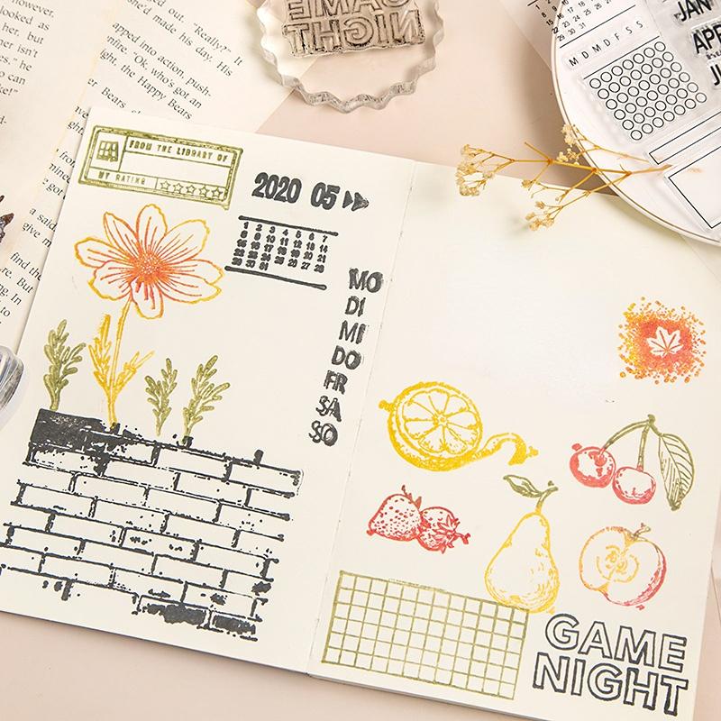 Винтажный штамп, прозрачный силиконовый штамп с цветочными фруктами и английскими словами, строительный штамп для DIY, декоративный альбом для скрапбукинга, журнал для студентов