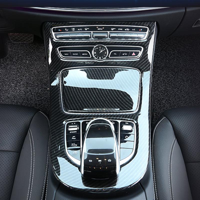 Стайлинга автомобилей консоль панели передач рамка консоли переключения передач крышка панели отделка для Mercedes Benz E-Class W213 2016-18 ABS Carbon